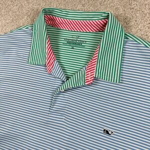 Vineyard Vines Polo Shirt Mens XL Blue Green Pink Striped Performance Colorblock